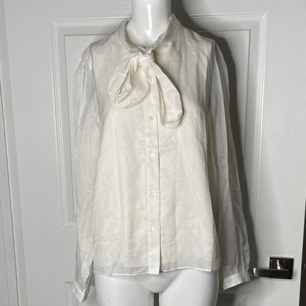 NWT Lilly Pulitzer Teague Cotton Silk Blend Button Up Blouse with Bow Detail